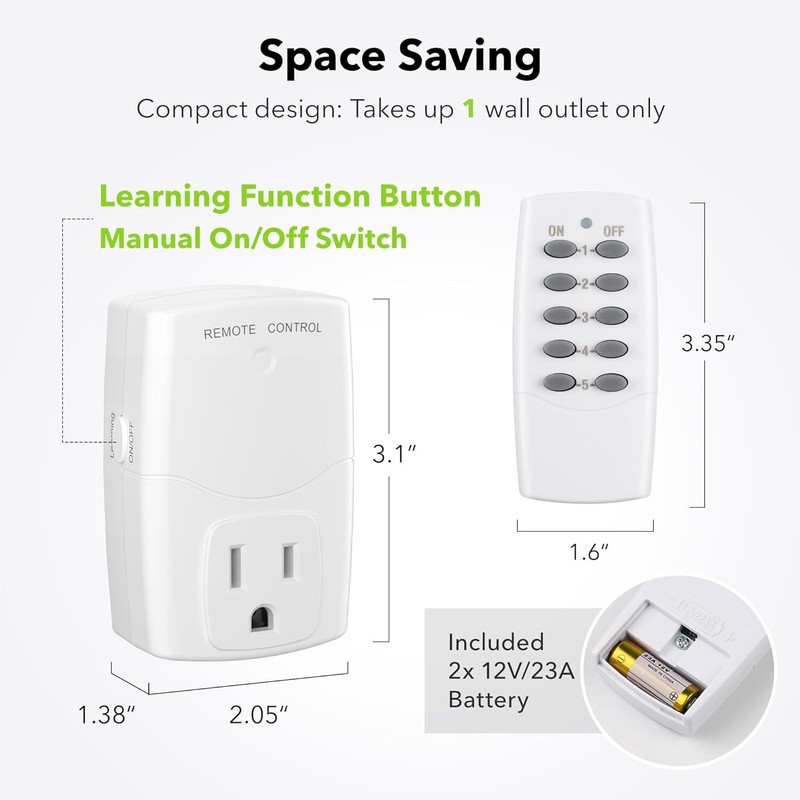BN-LINK Wireless Remote Control Outlet Switch Power Plug In for lights LED bulbs gallery
