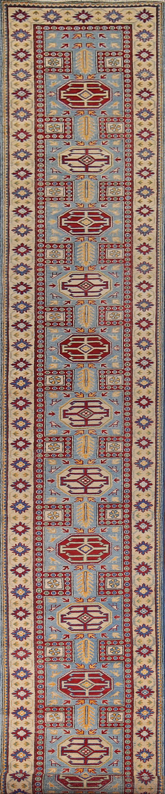 Vibrant Kazak 21 ft. Long Rug Runner Handmade Geometric Patterns Wool 3x21 gallery