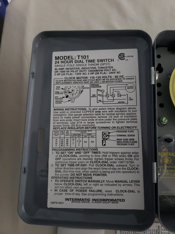 Intermatic T101 SPST Mechanical Time Switch Gray - 120V 40amp gallery