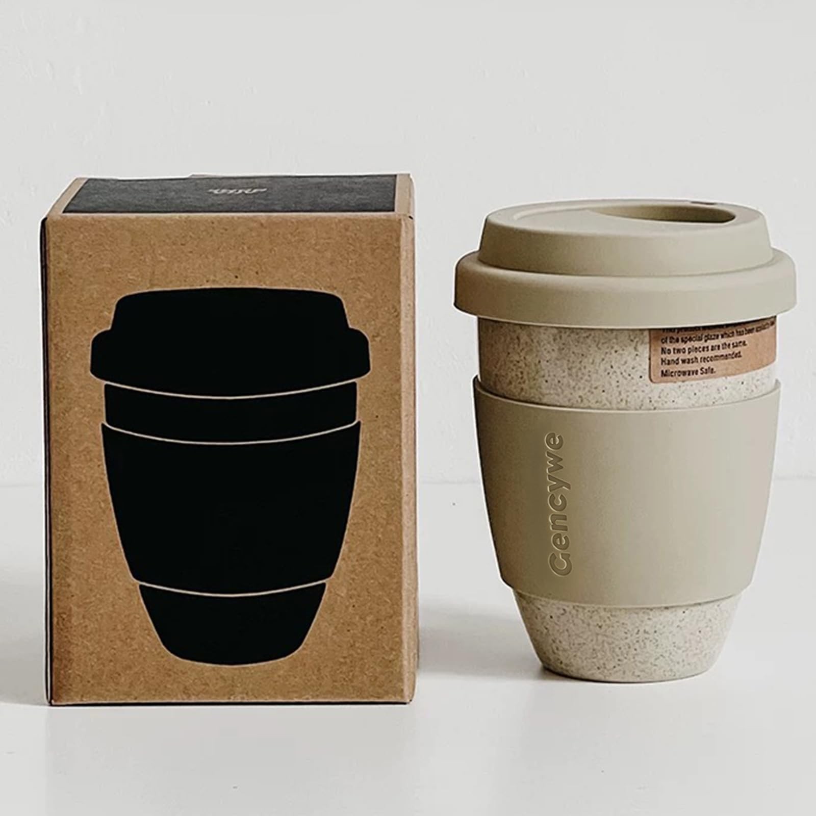 Ceramic Travel Mugs with Silicone Lids, 15 oz Portable Coffee Mugs, Beige gallery