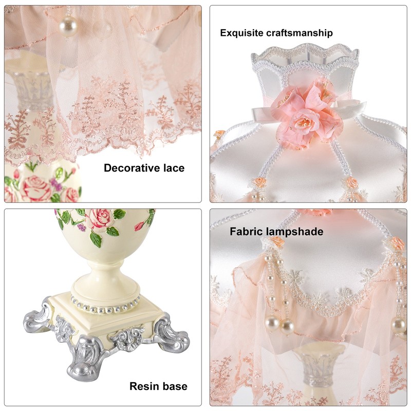Retro Princess Style Stained Table Lamp w/ 12.2inch Wide Lampshade Pink 110-120V gallery