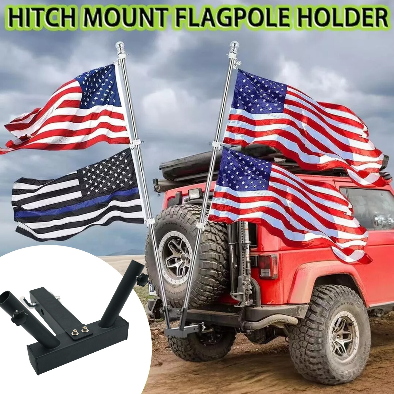 Hitch Mount Dual Flagpole Holder Universal for Standard 2 in Receiver Universal gallery