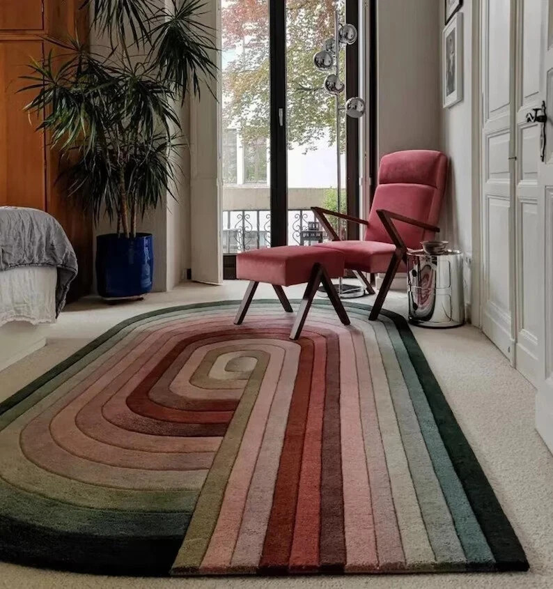 Rounded Stripes Brown & Cream-White, Hand-Tufted 100% Wool Soft Area Rug Carpet gallery