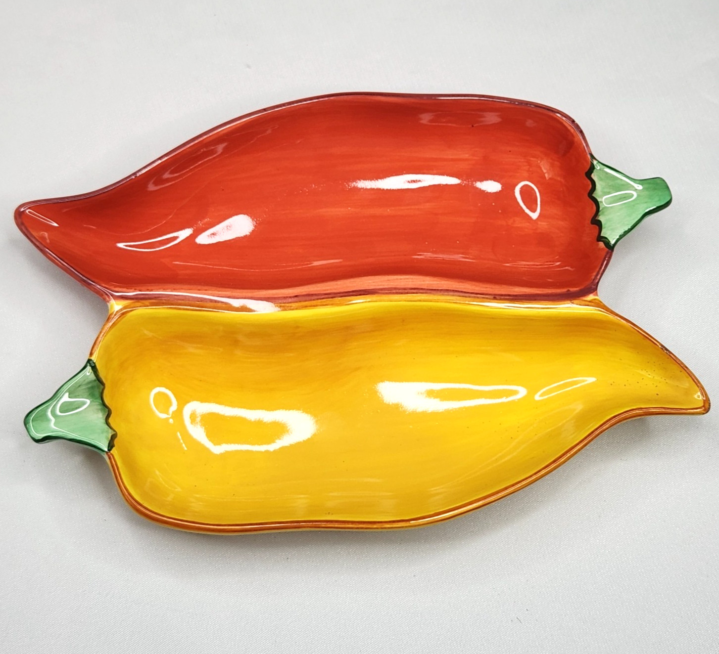 Clay Art Ceramic Chili Pepper Double Serving Dish 9x7in Dips Red Yellow gallery