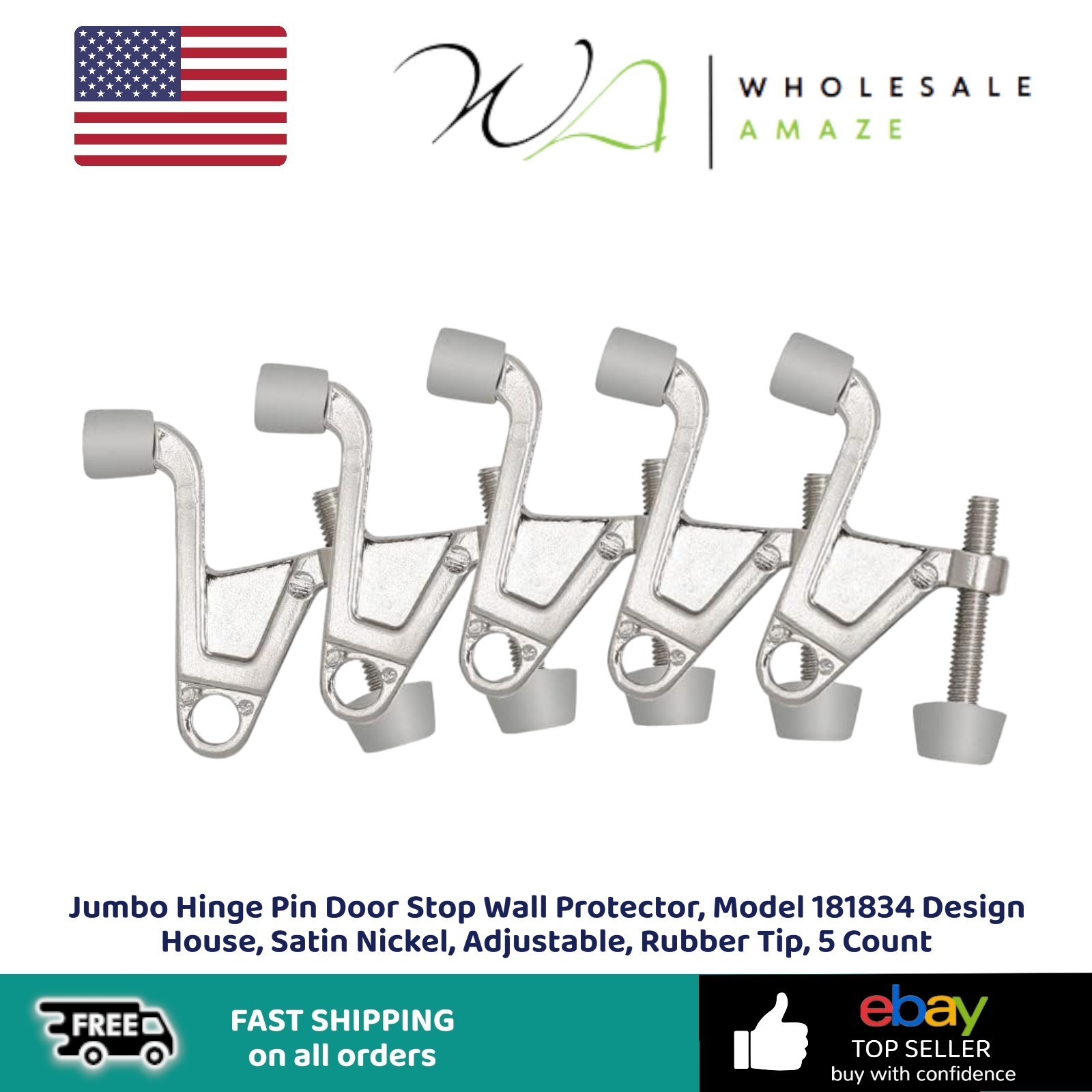Jumbo Hinge Pin Door Stop Wall Protector Model 181834 Design House, Satin Nickel gallery