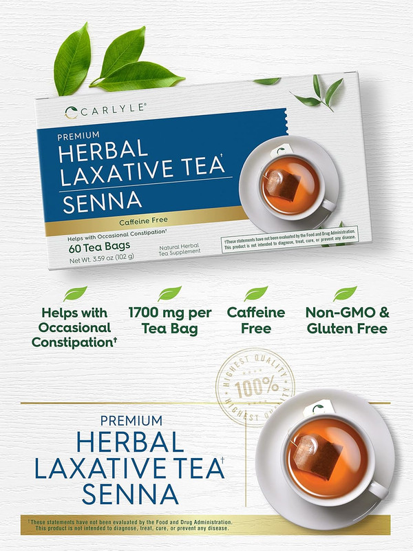 Herbal Laxative Senna Leaf Tea | 60 Tea Bags | No Caffeine | Helps with Occasion gallery