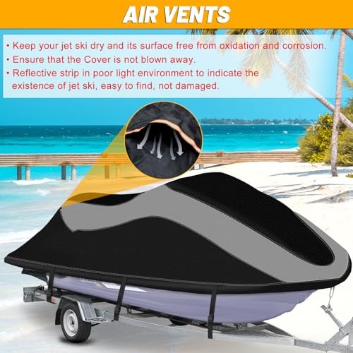 Jet Ski Cover, Waterproof Upgraded Oxford Fabric Fits from 126"-135"(3 seater) gallery