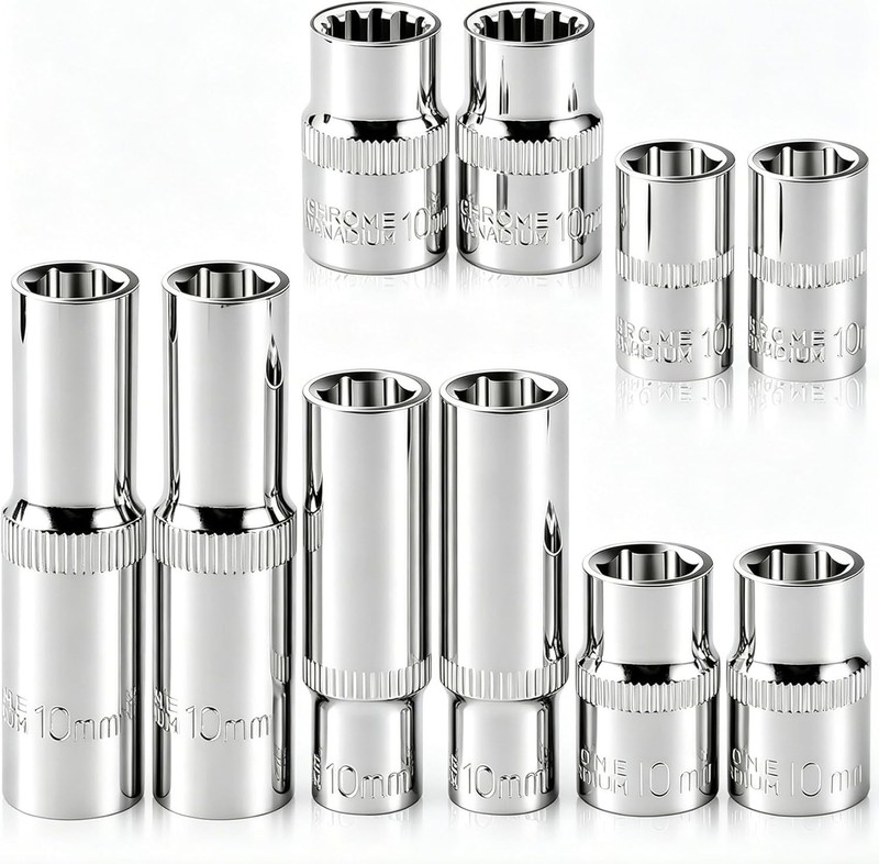 10pc 10mm Socket Set 1/4 & 3/8 Drive Impact Sockets Deep Shallow 6 & 12 Pt Cr-V gallery