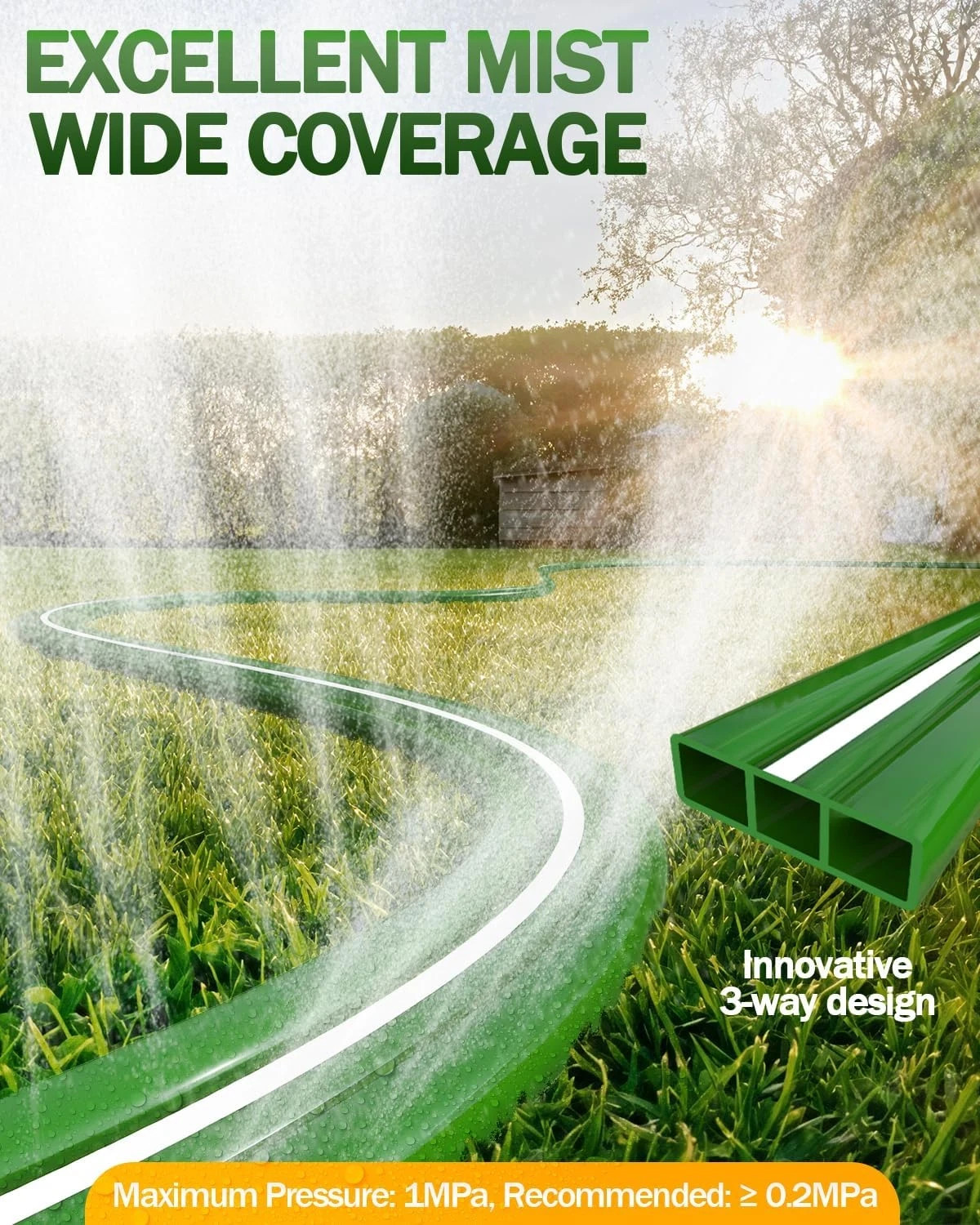 2X50FT Sprinkler Hoses for Lawn, Three-Tube Flat Sprinkler Hose with Holes, Heav gallery