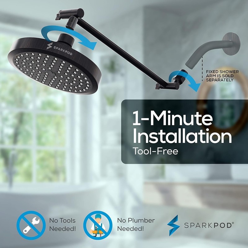 Sparkpod 6” Luxury Rainfall Shower Head And 11” Adjustable Shower Arm Extension gallery