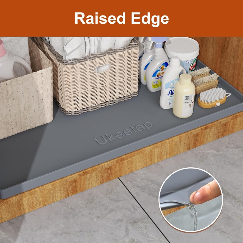 Extra Thick Silicone Mat Waterproof with Raised Edge 34 x 22, Under Sink Mat for gallery