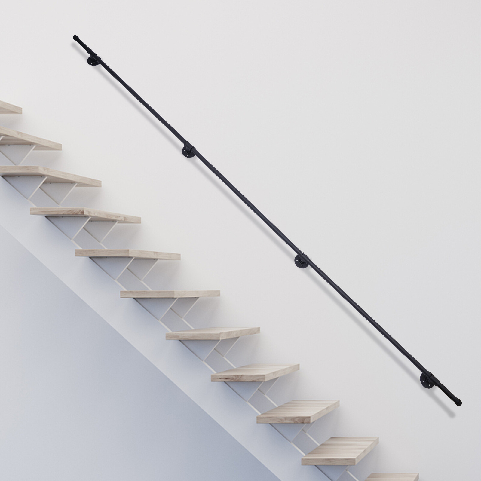 Staircase Wall Handrail Stair Rustic Loft Pipe Wall Support Indoor 10/12/13ft gallery