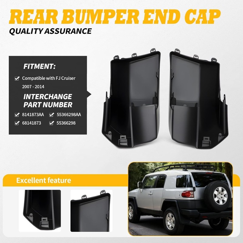 Rear Bumper End Cap Compatible with 2007-2014 FJ Cruiser 5246235030 Pair Black gallery