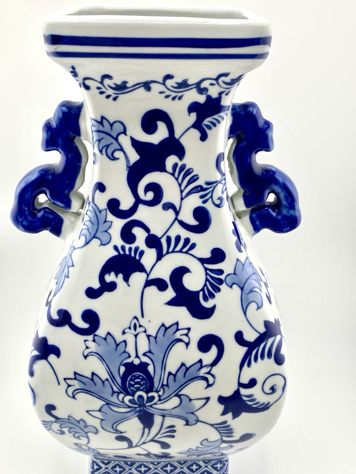 Porcelain Hand painted Dragon Handle Vase 12” X 6” NEW gallery