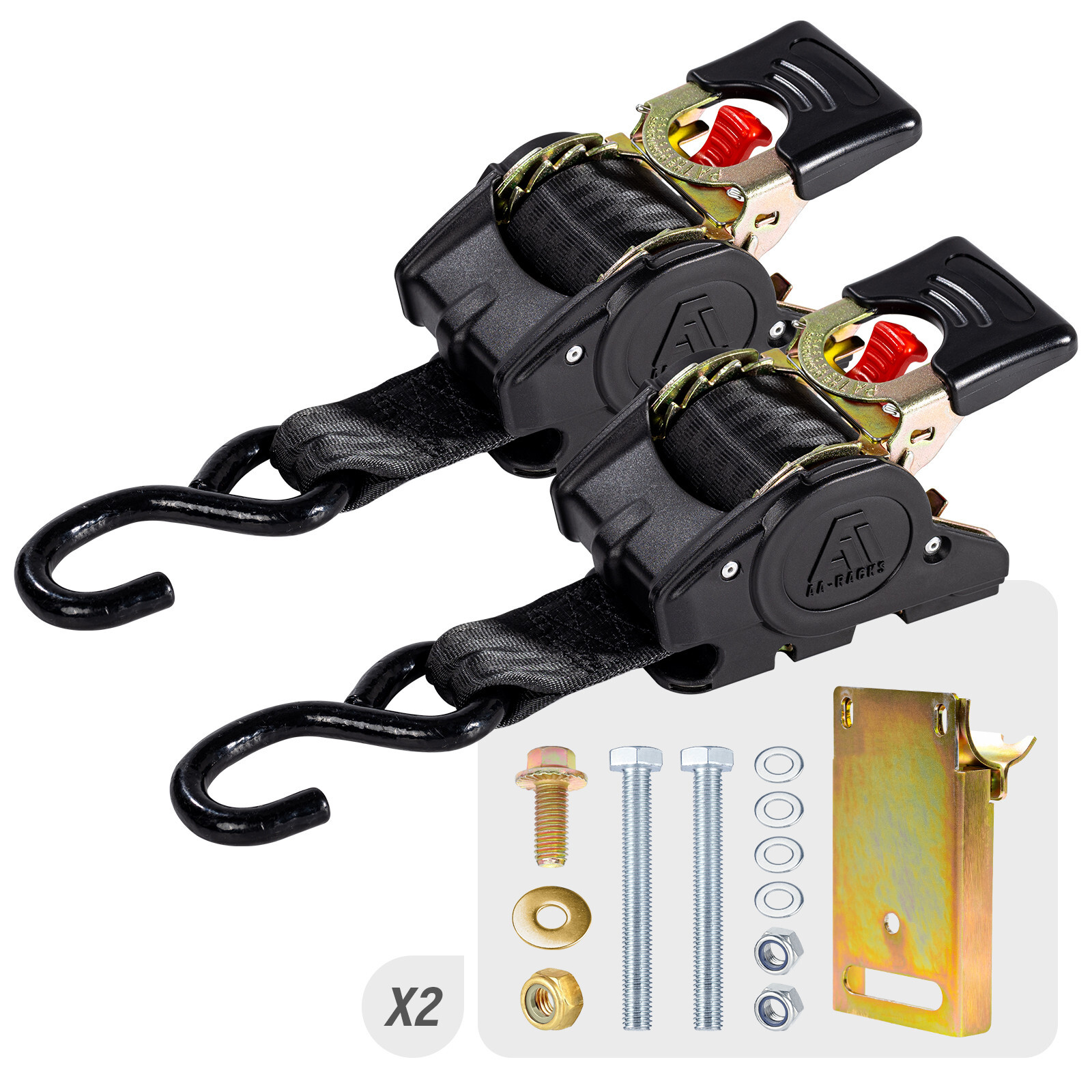 AA-Racks Heavy Duty Retractable Ratchet Straps (2 Pack) - 2 Inch x 9 Ft 3300lbs gallery