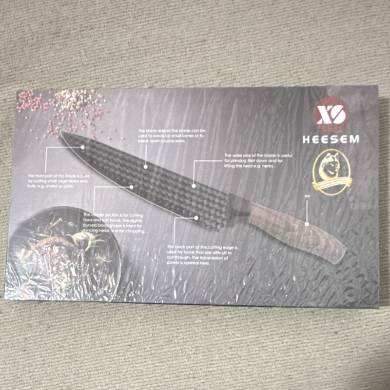 HEESEM Kitchen Knife Set 6pc Stainless Steel Wood Handle Cleaver Scissors gallery