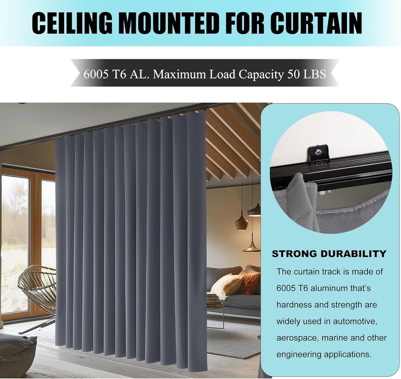 Heavy-Duty Ceiling Curtain Track Rail - Versatile Room Divider for 6-9ft Spaces gallery