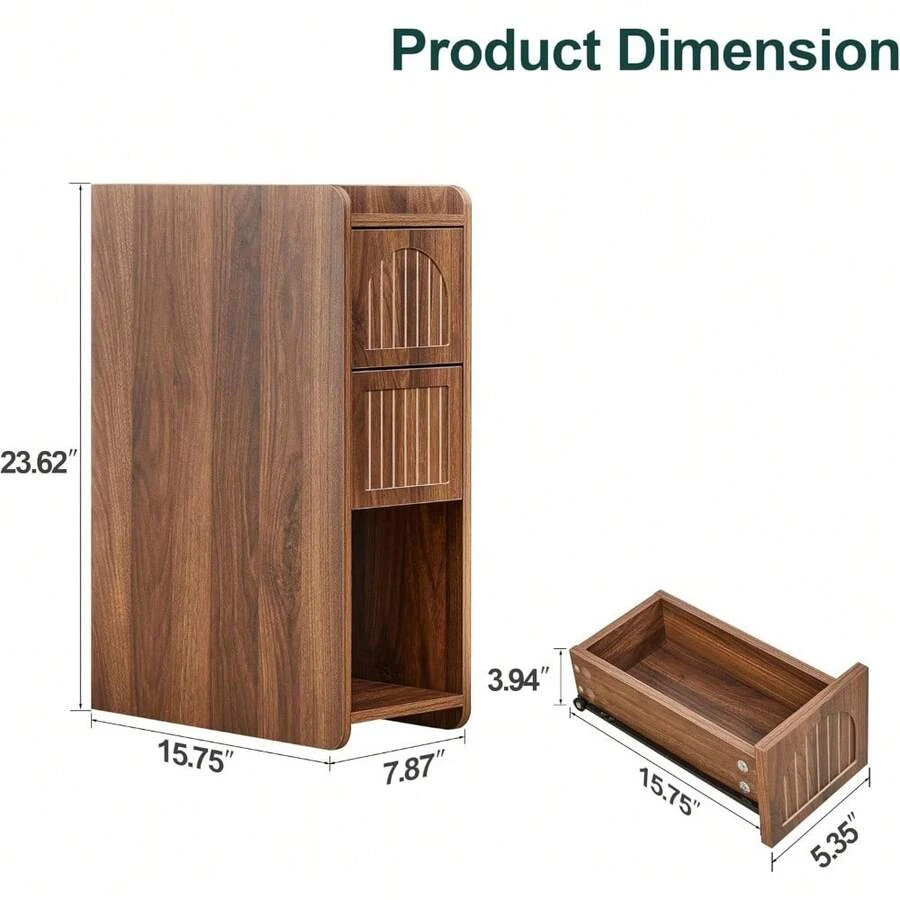 NEW Fluted Narrow Nightstand Bedside Table 2 Drawers Walnut gallery