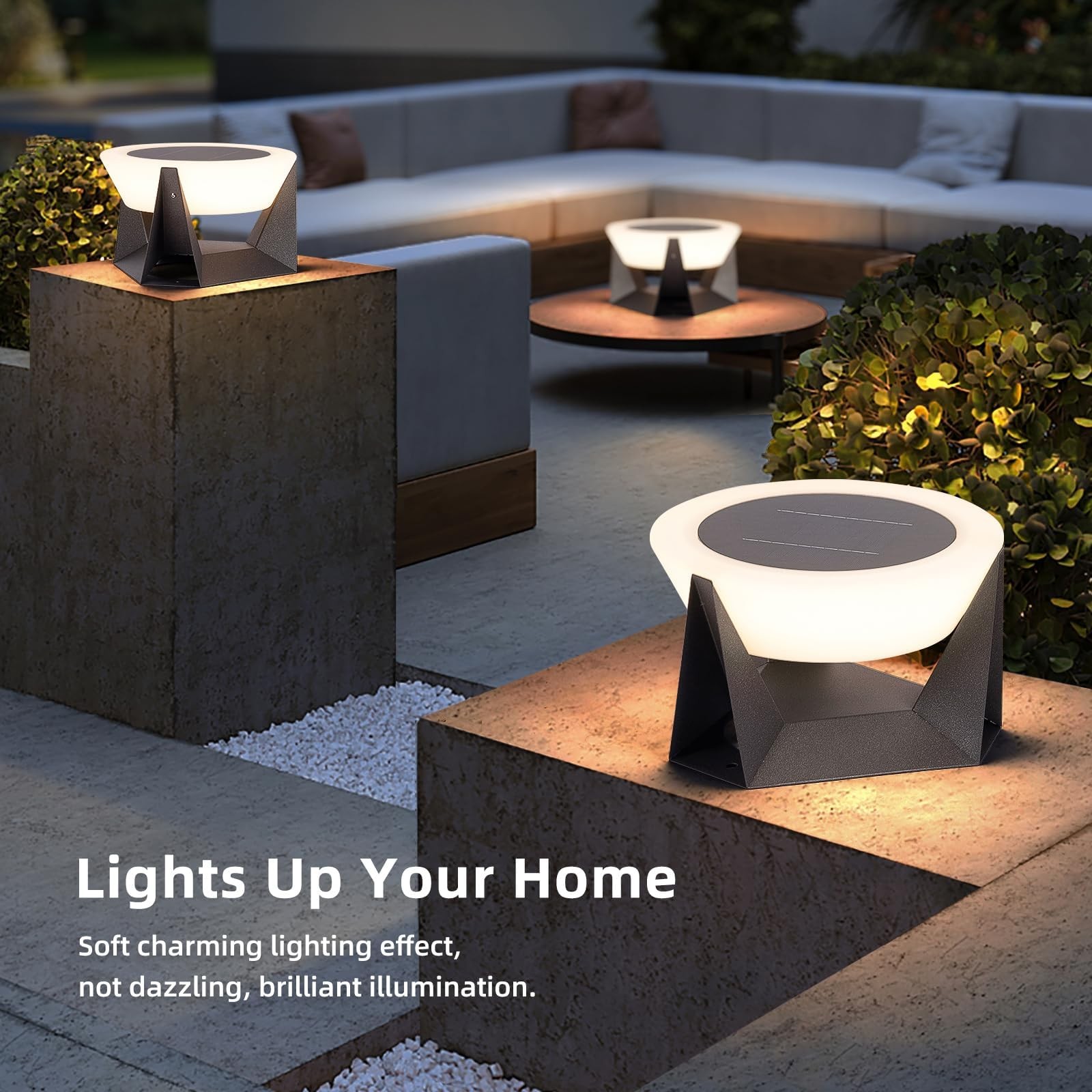 Solar Post Lights, 11" Modern Post Light Dusk to Dawn Outdoor Column Cap Light W gallery