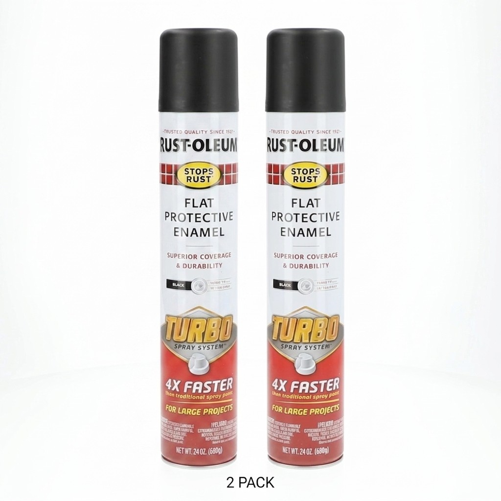 (2 Pack) Rust-Oleum Stops Rust Turbo Spray Paint, Flat Black, 24 oz, Fast Cover gallery