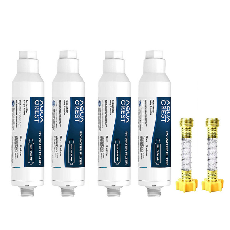 AQUA CREST RV Inline Water Filter 4 Pack with 2 Hose Protector, Reduces Chlorine gallery
