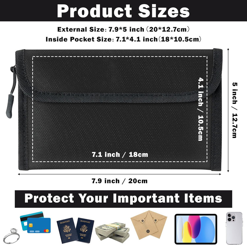 Fireproof Waterproof Document Bag - 5200°F Water Resistant Fire Proof Money Bag, gallery