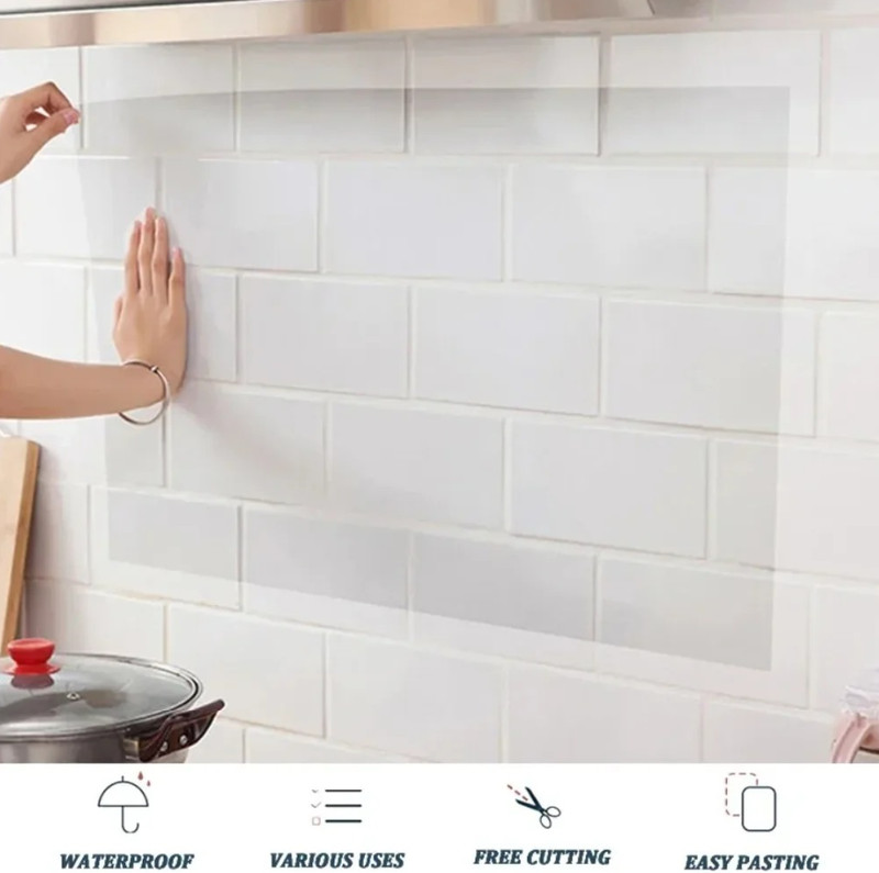 1pc Oil-Proof Kitchen Wall Protector Sticker–Waterproof, Heat-Resistant PET Film gallery