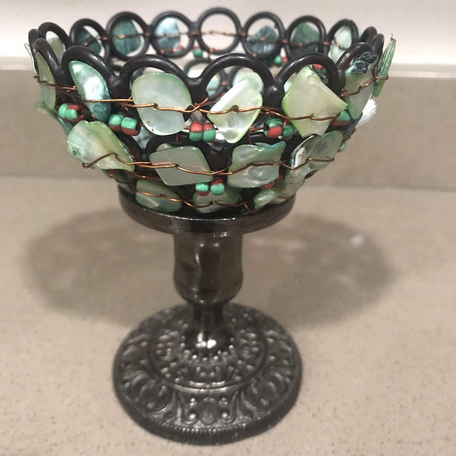 Cute Abalone Shell And Metal Decorative Pedestal Cup Figurine gallery