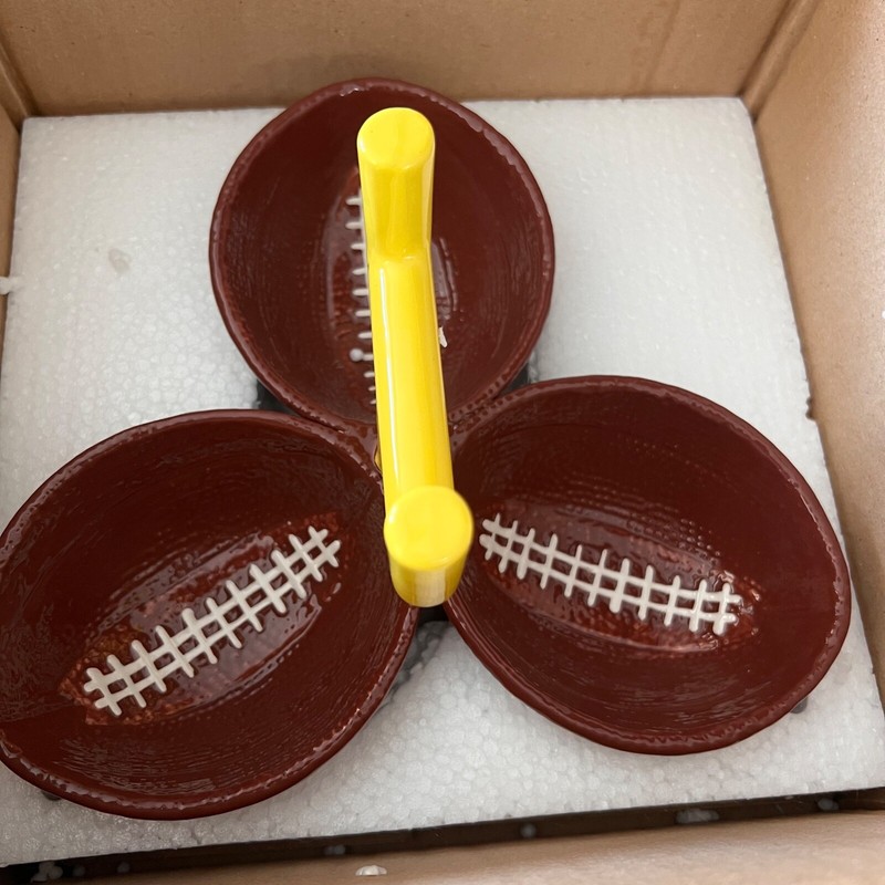Boston Warehouse Touchdown 3 Section Football Condiment Server bowl Hand Painted gallery