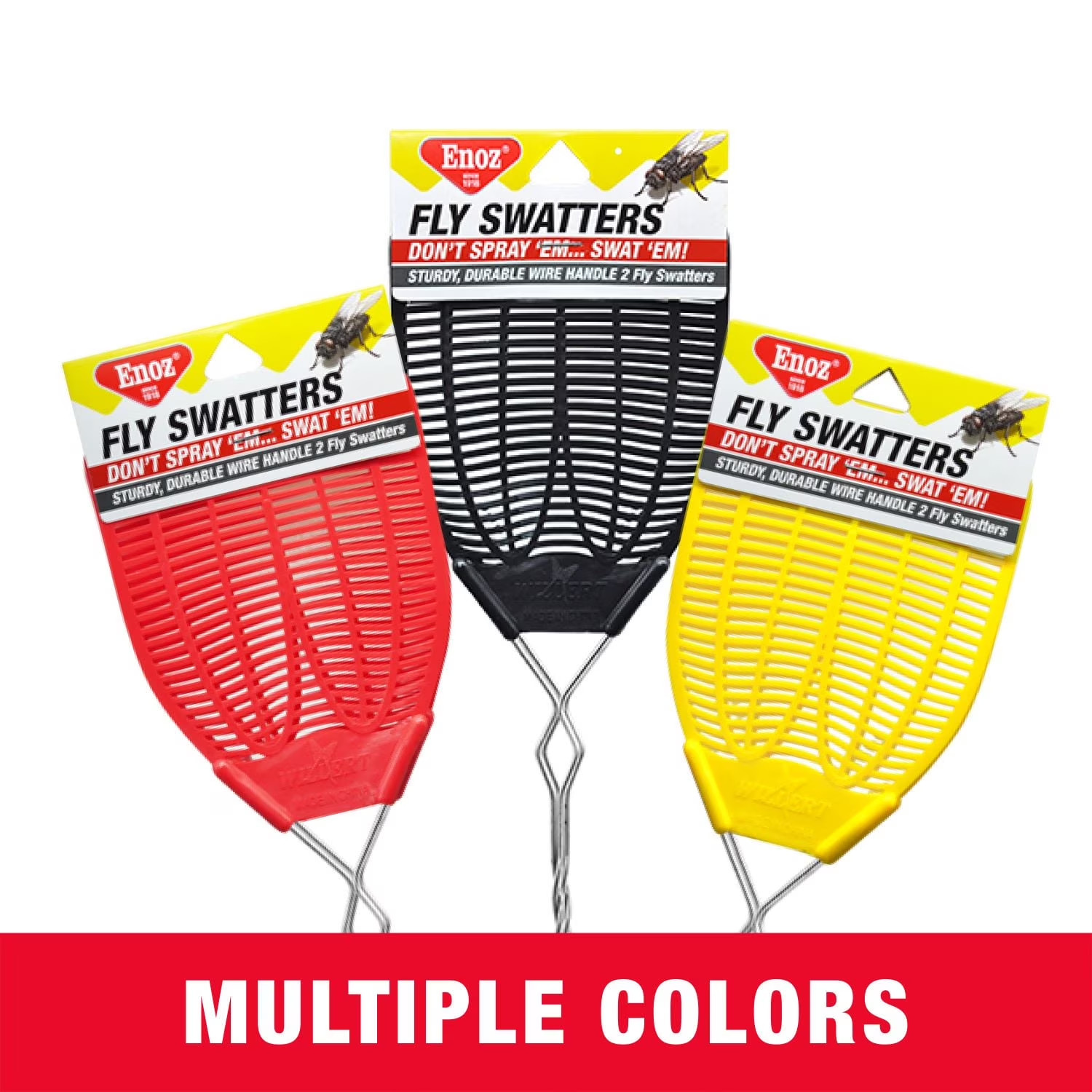 (3 pack)Enoz Fly Swatter, Wire Handled Plastic Fly Swatter, Assorted Colors,2 ct gallery