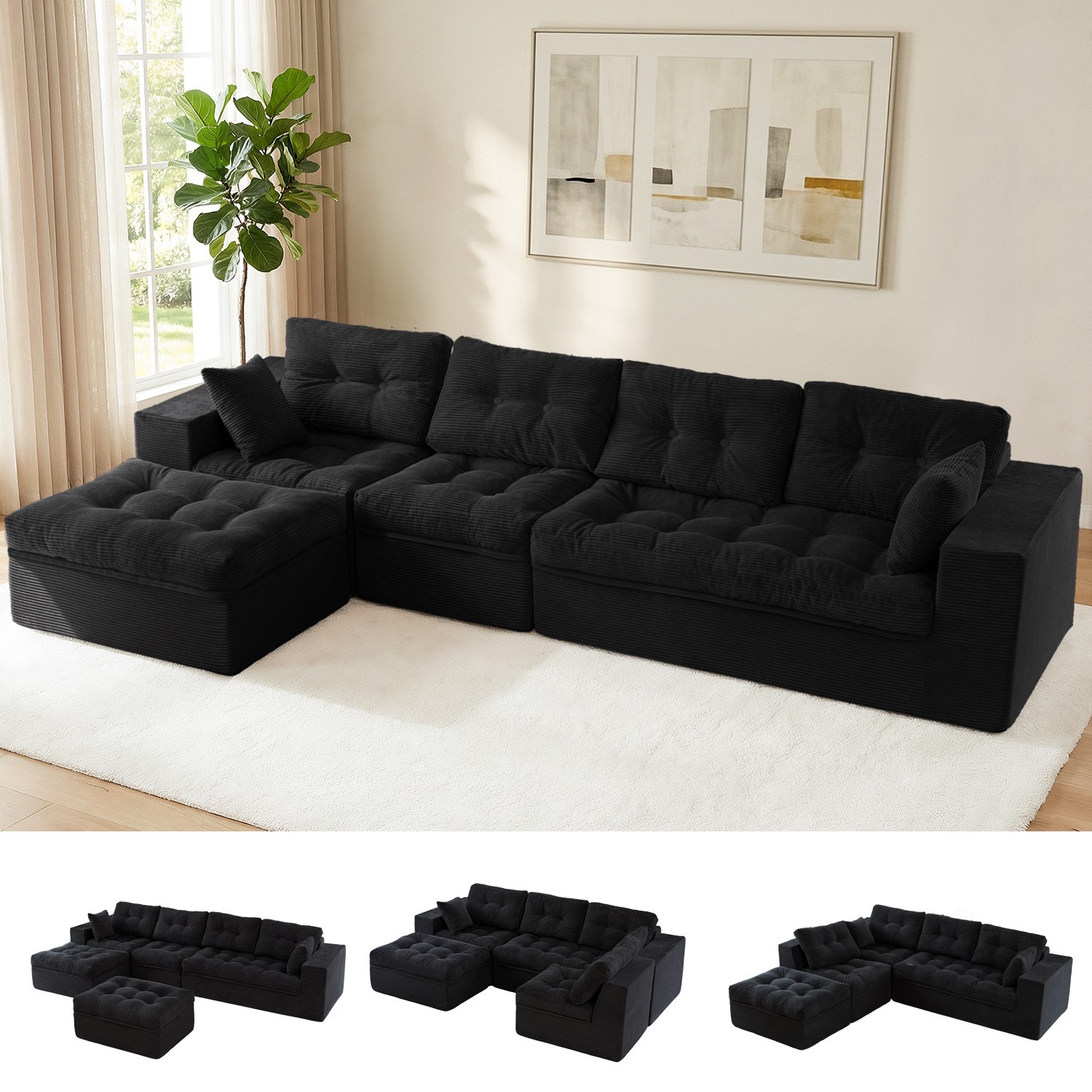 MAXYOYO Sectional Sofa,Cloud Modular Couch with Convertible Left/Right Ottoman gallery