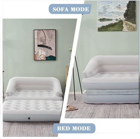 Inflatable Flocked Air Sofa Bed for Camping, Portable Blow Up Couch in Gray gallery