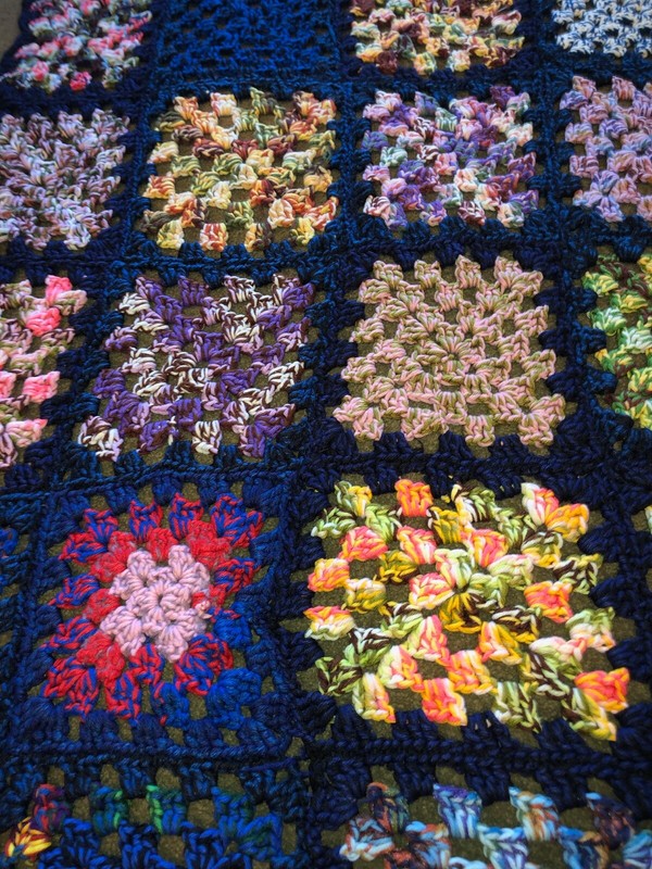 Crochet Granny Square Afghan Throw Blanket Blue Multicolor Handmade 58x58" gallery