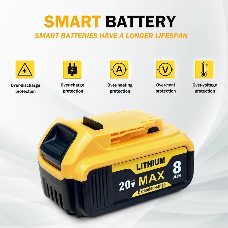 2Pack 8.0Ah Replace for Dewalt 20V Max Battery 20V Lithium-ion DCB206 DCB208 US gallery