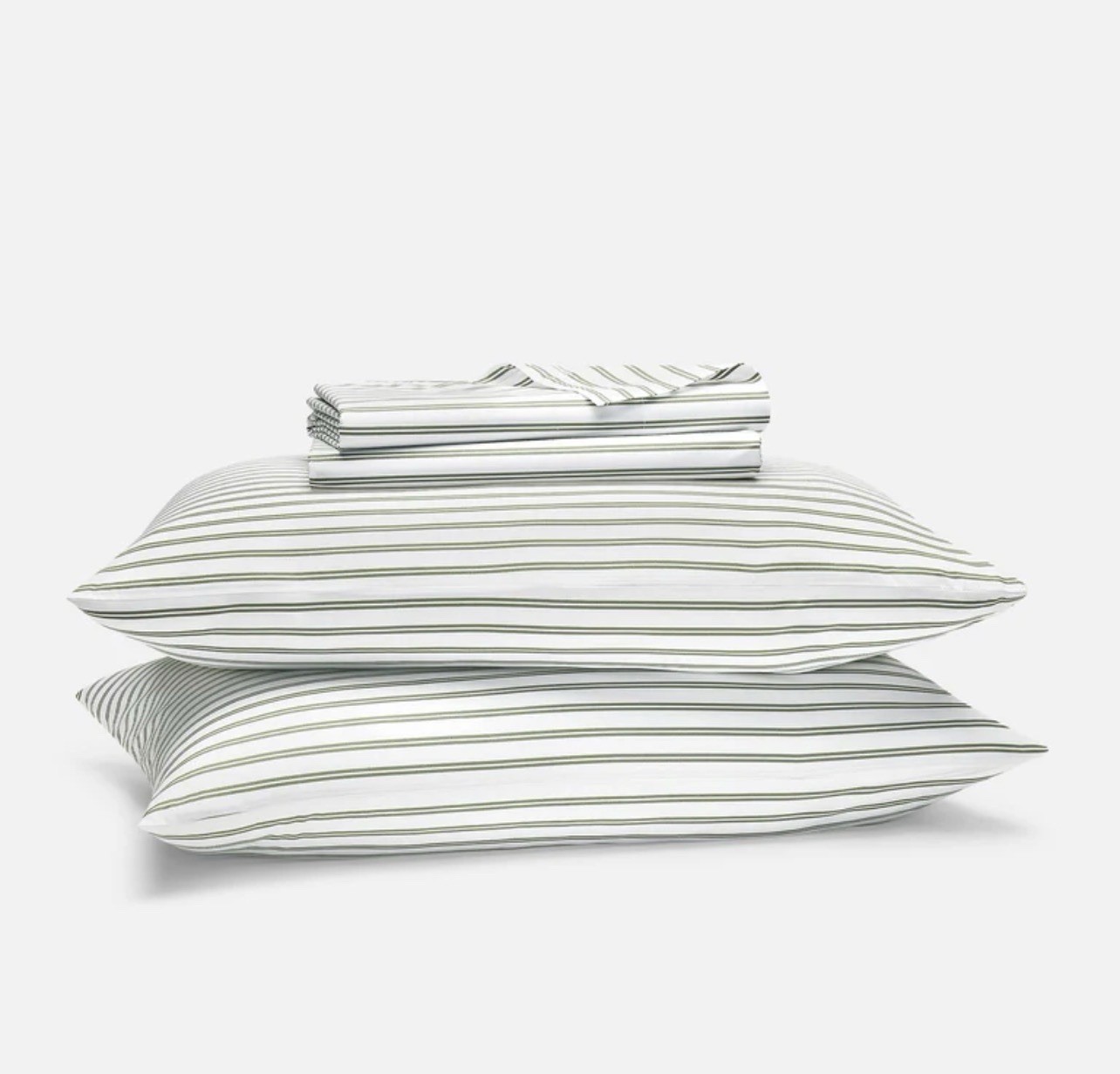 Brooklinen Cooling Cotton Percale Core Sheet Set Tandem Stripe Fresh Moss Queen gallery