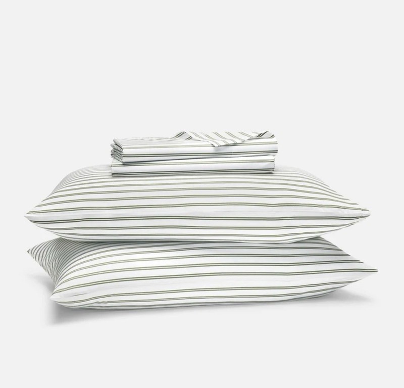Brooklinen Cooling Cotton Percale Core Sheet Set Tandem Stripe Fresh Moss Queen gallery