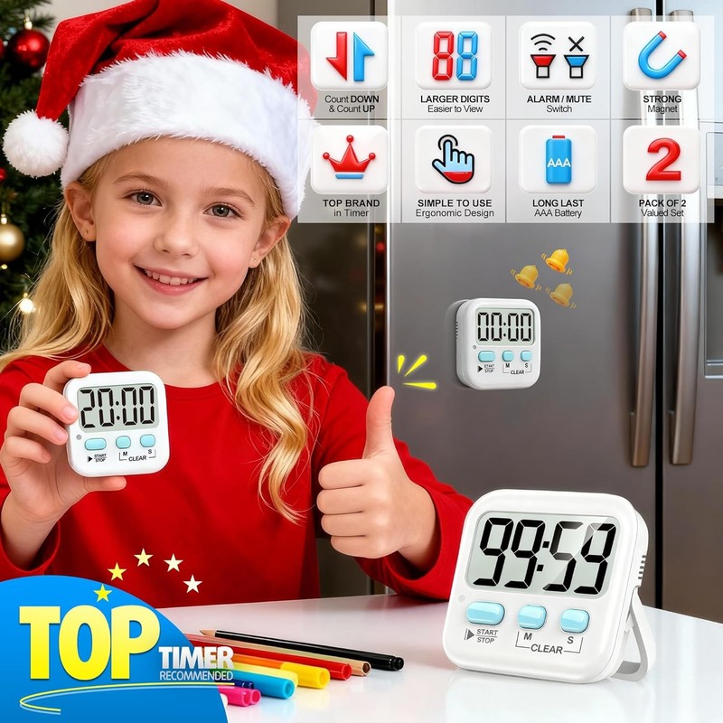 Antonki 2-Pack Digital Kitchen Timer Magnetic Countdown for Cooking & Study gallery