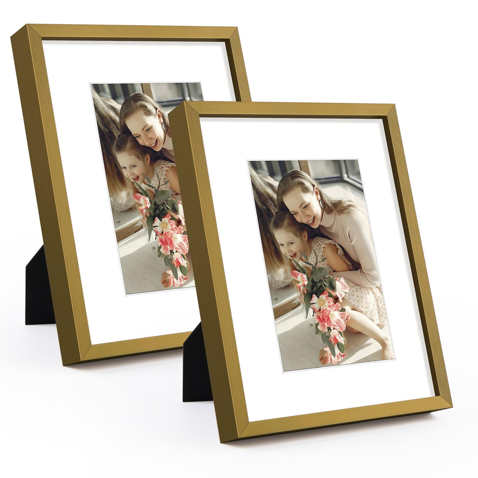 2 Pack 6x8 Bronze Aluminum Picture Frame for 4x6 Photo Real Glass Wall Mount gallery