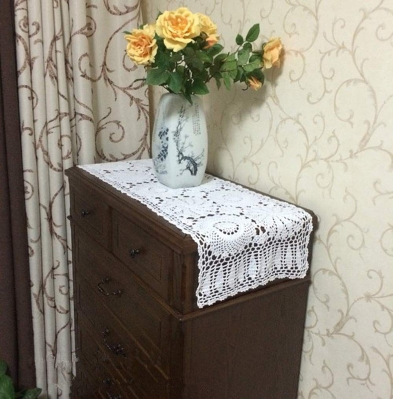 Rustic Floral Table Runner Hand Crochet Table Doily White Cotton Lace Table D... gallery