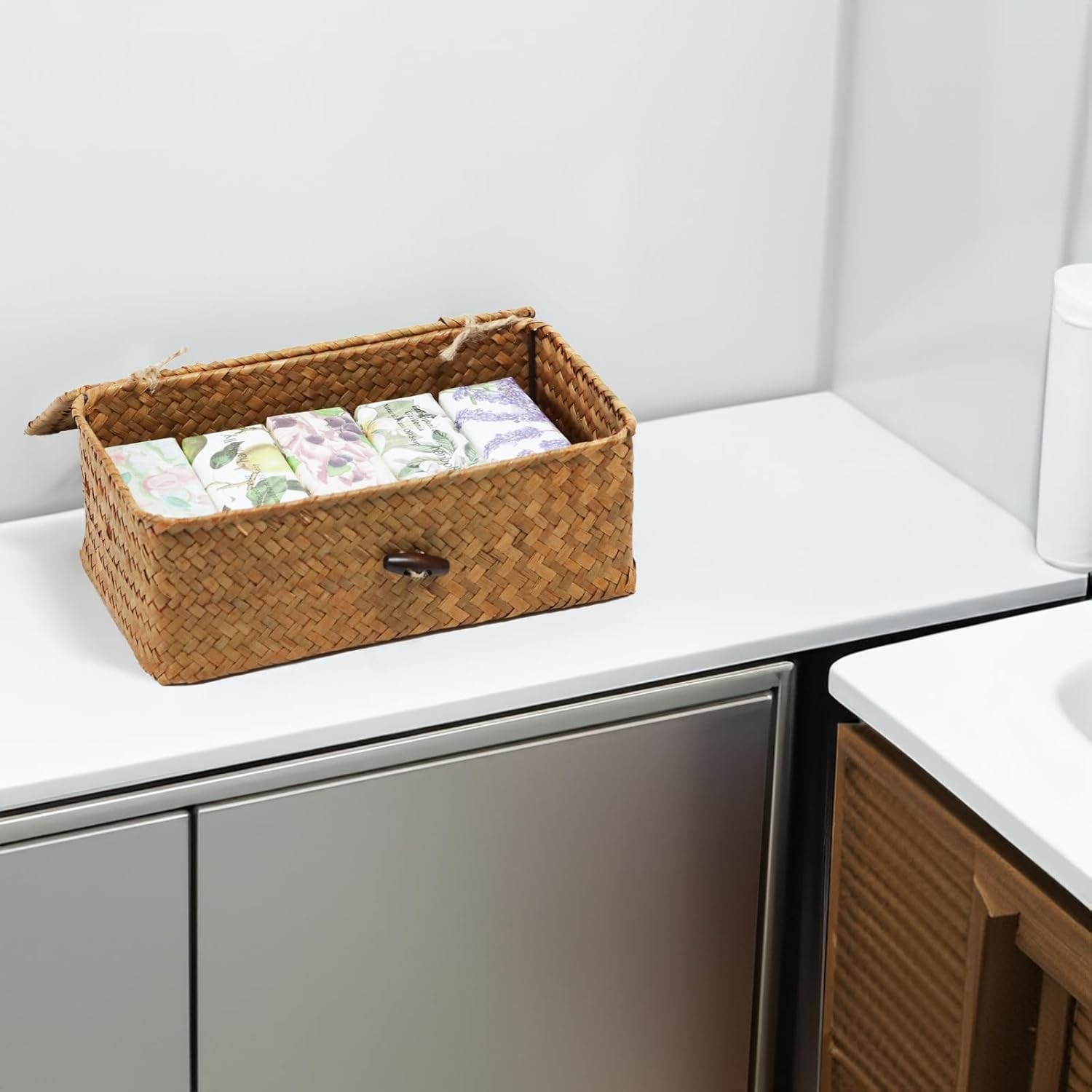 Wicker Storage Basket with Lid, Natural Seagrass Storage Baskets for Organizing gallery