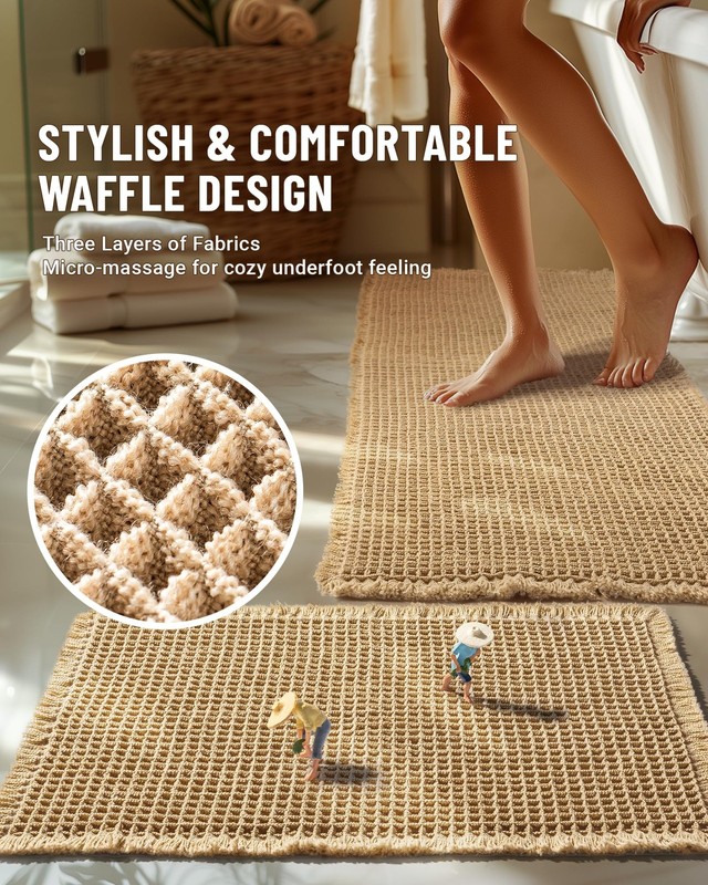 Brown Large Waffle Bath Mat Non Slip Absorbent Washable 20x47 16x24 Inch 2 PCS gallery