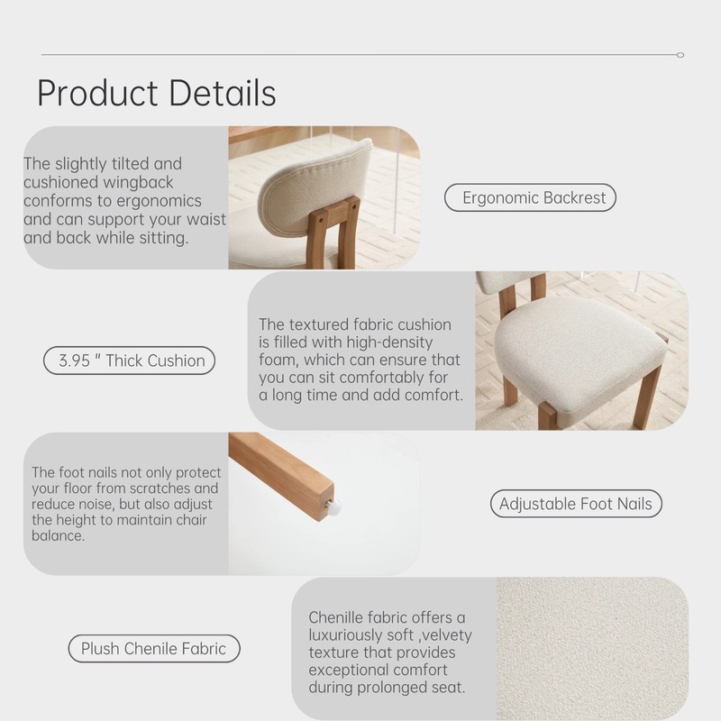 Modern Fabric Upholstered Dining Chairs Set of 2, Farmhouse Kitchen gallery