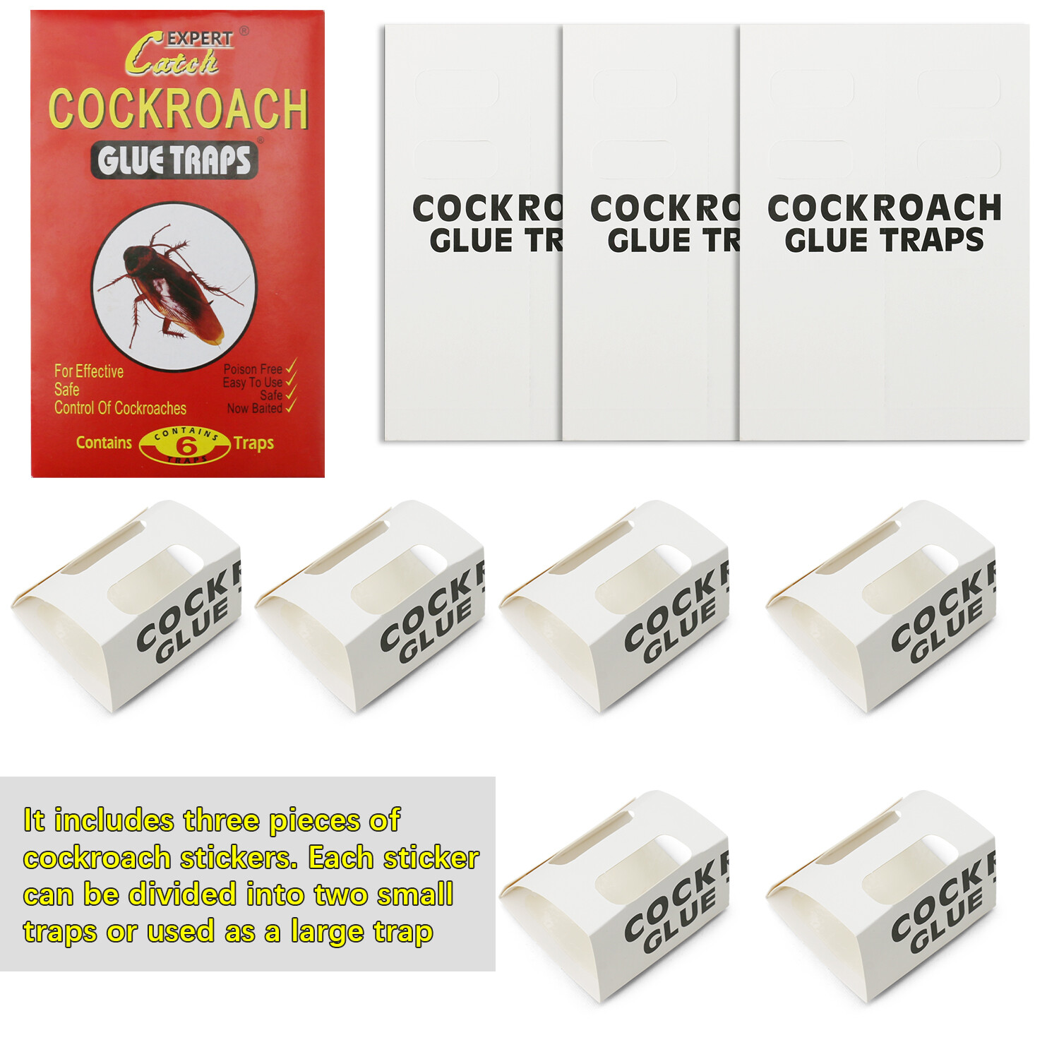 48PCS Cockroach Killer Fly Trap Insect Roach Pest Trap Odorless Glue Paper Catch gallery