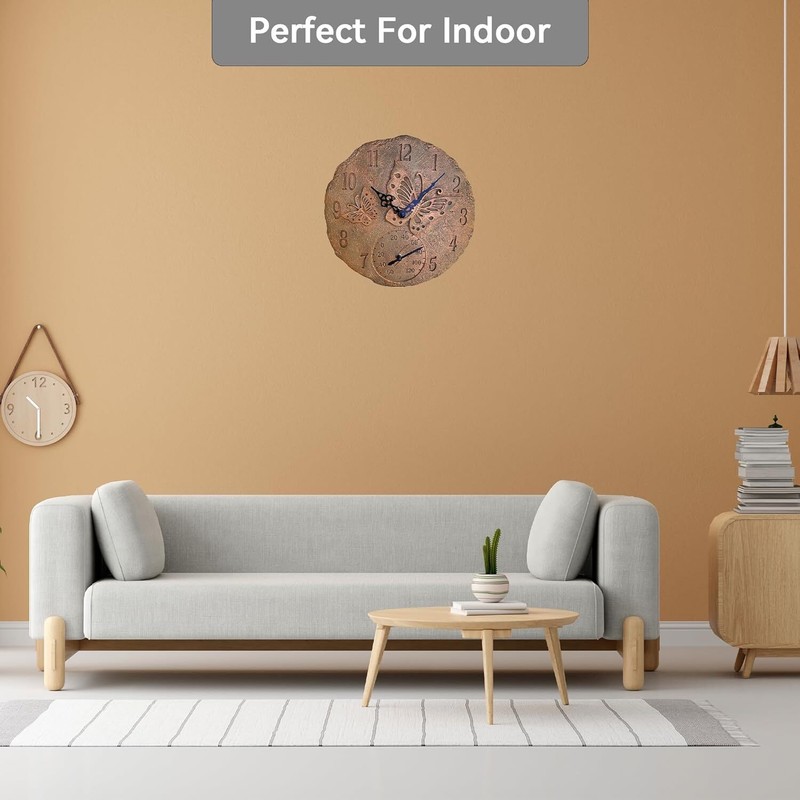 Hanging Wall Clock, Includes a Thermometer, Ideal for Indoor and Outdoor Use, Wo gallery