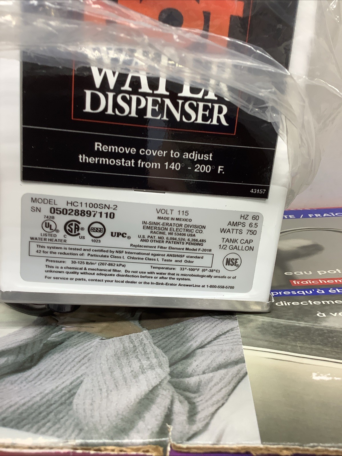Insinkerator Instant Hot Cold Water Dispenser F-HC1100W COMPLETE KIT w/ Tank gallery