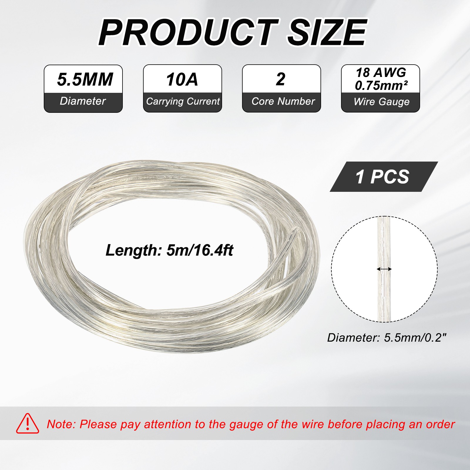 PVC Covered Wire 2 Core 18AWG 5m/16.4ft, Electrical Cable, Clear gallery