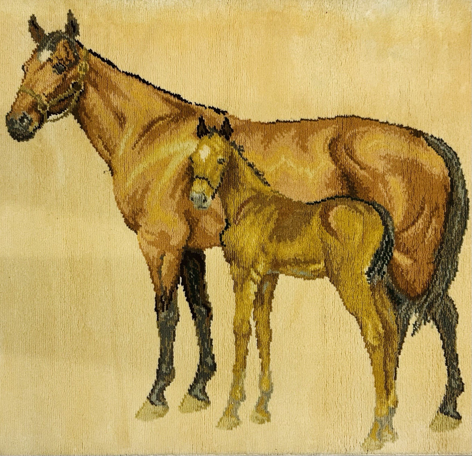 Vintage KARASTAN power loomed RUG “Thoroughbreds” Horse & Foal Equestrian #2607 gallery