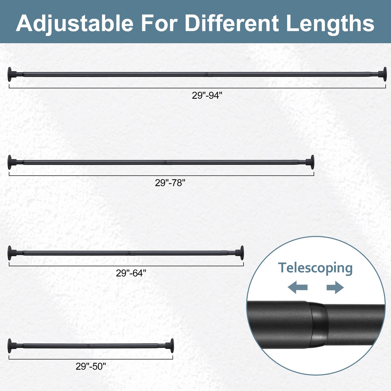 Hanging Closet Rod,29-94 Inches Space Saving Closet Rod Extender Hanging,Blac... gallery