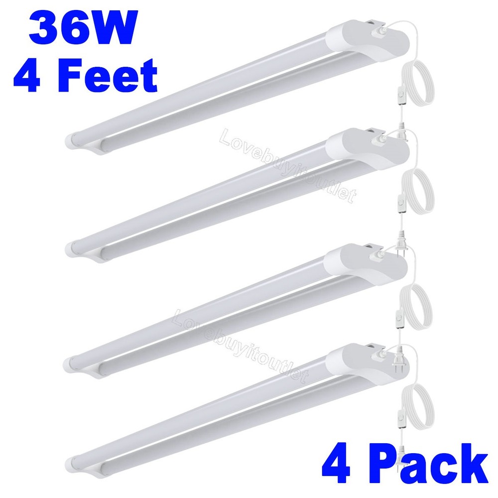 4 Pack 4FT 36W Double Tube Light Surface Mounted Ceiling for Garage Wall Plug-in