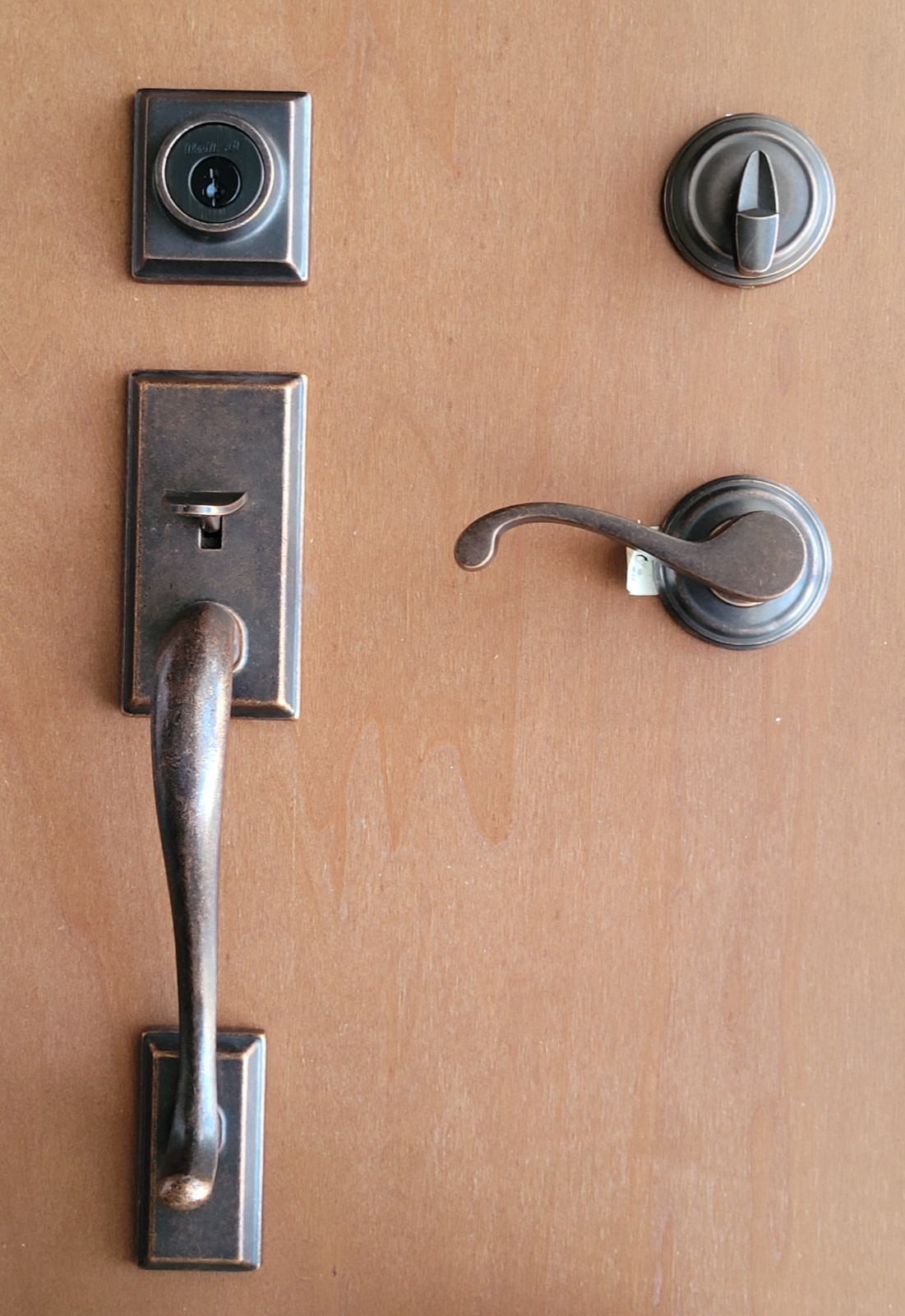Vintage Kwikset Hawthorne Front Entry Door Handleset Lock Rustic Aged Bronze RH gallery